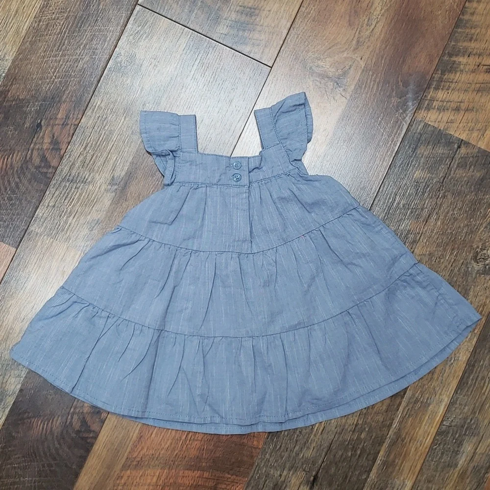 The Children's Place Blue Chambray Tiered Floral Embroidered Dress, Size 6-9M - Picture 2 of 6